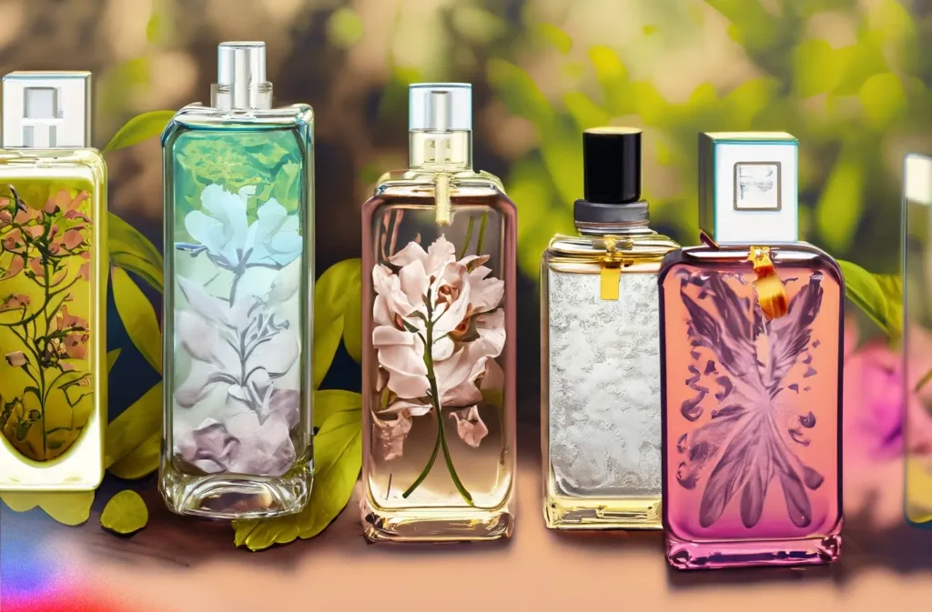 bottles of perfumes with showing the difference in fragrance oils, Eau de parfum vs Eau de toilette . Aroma Wave